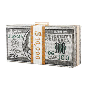 Cash Dollars Crystal Clutch with Rhinestones