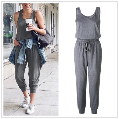 Woman's Solid Casual Jumpsuit With Pockets